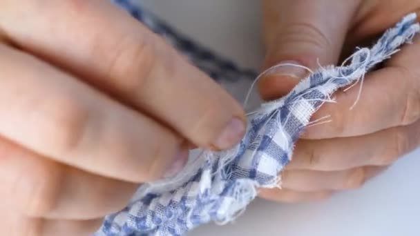 Double Sided Striped Handkerchief Sewing Stitches — Stock Video