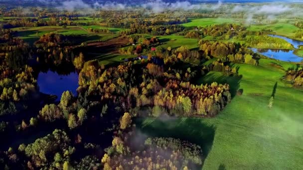 Mglisty Widok Rano Kolorowy Słoneczny Jesienny Krajobraz Drzew Jezior Wolny — Wideo stockowe