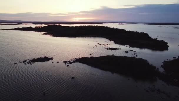 Beautiful Aerial Flying Gigantic Irish Lough Corrib Many Small Island — 비디오