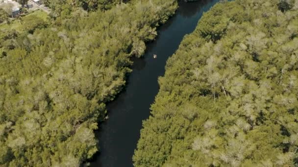 Top View Kayak Boat Sailing River Dense Forest Paredon Escuintla — Αρχείο Βίντεο