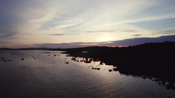 Vacker Antenn Stor Irish Lough Corrib Med Många Små Silhuetter — Stockvideo