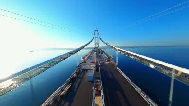 Felfüggesztő Híd Építése 1915 Canakkale Hídról Fpv Drónlövés — Stock videók