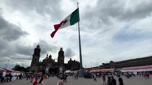 Meksika Bayrağının Meksika Nın Zocalo Sunda Dalgalanırken Yavaş Çekim — Stok video