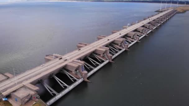 Εναέρια Drone Πάνω Από Την Ολλανδία Stellendam Haringvlietdam Γέφυρα Και — Αρχείο Βίντεο