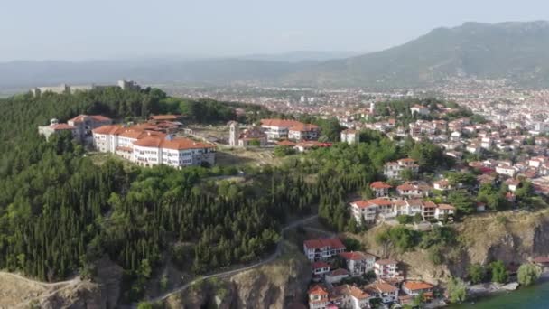 Lake Ohrid Litoral Verão Com Barcos Água Macedônia Norte — Vídeo de Stock