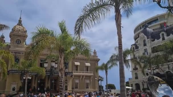 Place Casino Berühmte Plaza Monte Carlo Monaco Sonnigen Sommertag Gebäude — Stockvideo