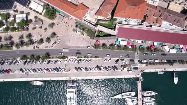 Κοτόρ Μαυροβούνιο Πτηνά Eye Aerial View Traffic Coastal Road Old — Αρχείο Βίντεο