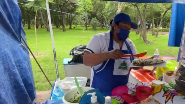 Slow Motion Skott Traditionell Mexikansk Kock Chapultepec Skogen Förbereder Quesadillas — Stockvideo