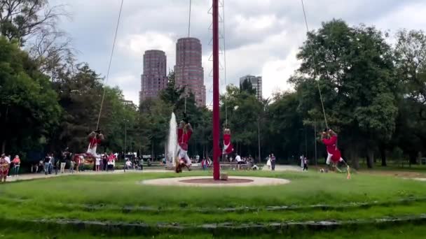 Gerak Lambat Adegan Dari Beberapa Voladores Papantla Chapultepec Hutan Kota — Stok Video