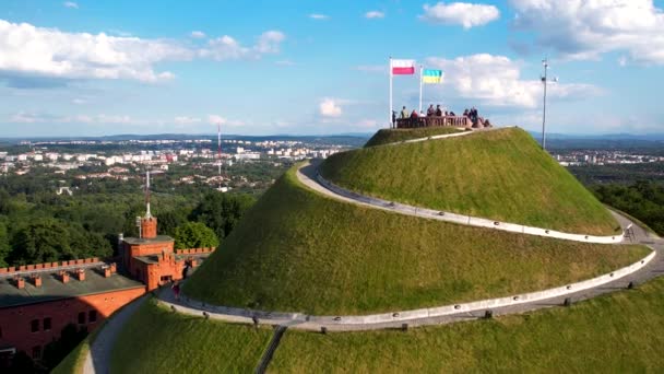 Historiska Kosciusko Högen Krakow Polen Europeisk Attraktion — Stockvideo