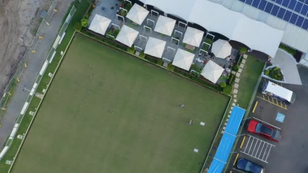 Aerial Drone Flyover Lawn Bowls Bowling Green Players Australia — 图库视频影像