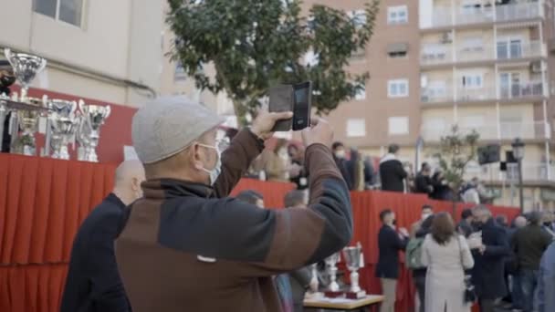 Man Taking Video His Mobile Phone Sant Antoni Festival Valencia — Stock Video