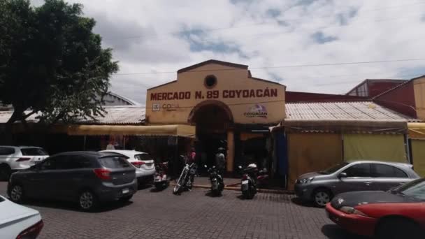 Fachada Entrada Para Tradicional Mercado Coyoacan Local Ruas Carros Cdmx — Vídeo de Stock