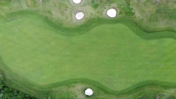 Overhead Flyover Green Golf Course Sand Bunkers — Stock Video