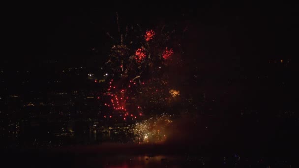 Impresionantes Fuegos Artificiales Ciudad Celebración Fin Año Estática Noche — Vídeos de Stock