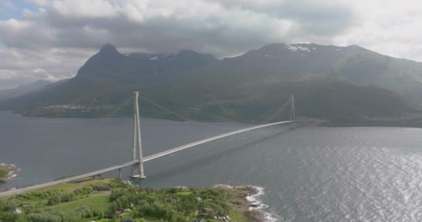 Drone View Hlogaland Bridge Suspension Bridge Northern Norway — 비디오