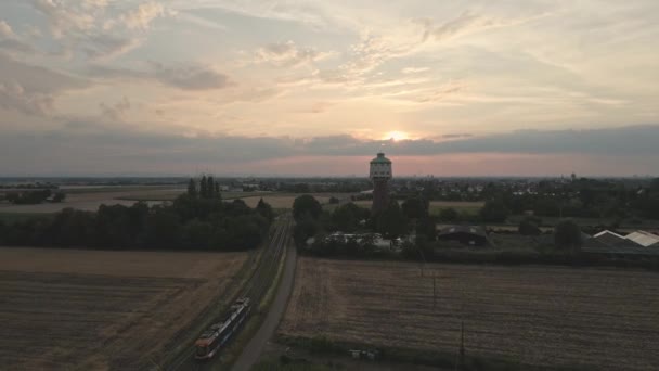 Refrescante Vista Aérea Famosa Torre Agua Ladenburgo Rodeada Árboles Tierras — Vídeos de Stock