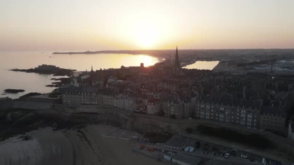 Cidade Saint Malo Pôr Sol Britanny França Para Frente Céu — Vídeo de Stock