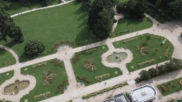 Thaborské Zahrady Fontánami Záhony Rennes Francii Letecký Shora Dolů Bokem — Stock video