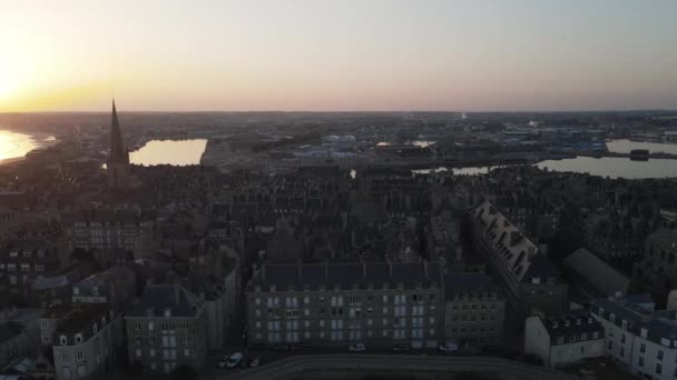 Cidade Saint Malo Pôr Sol Britanny França Aeronaves Para Lados — Vídeo de Stock