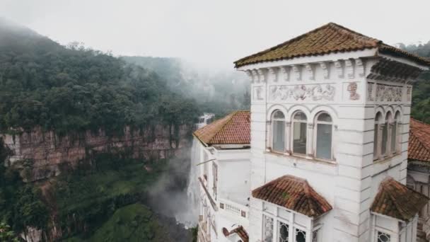 Tequendama Mansion Met Grootste Afvalwater Waterval Zuidwest Bogota Colombia Luchtvaart — Stockvideo