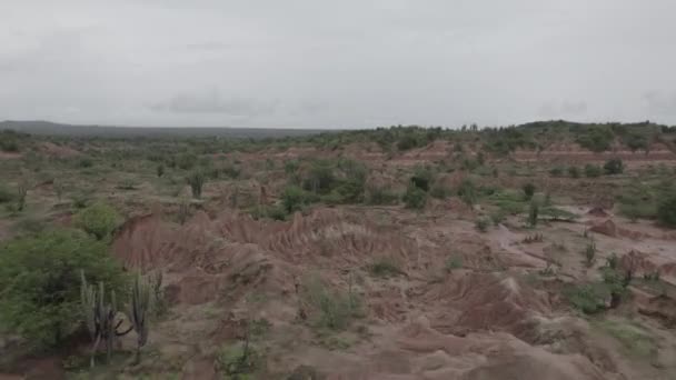 Red Stone Mountains Tatacoa Desert Republiek Colombia Luchtdrone Neergeschoten — Stockvideo