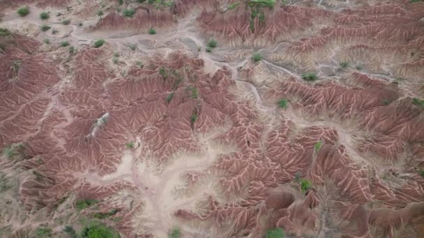 Flygfoto Över Röd Öken Terräng Vid Desierto Tatacoa Colombia — Stockvideo