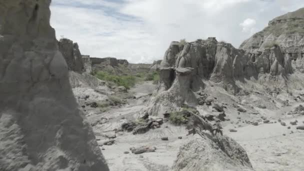 Pilares Desfiladeiros Paisagem Estéril Deserto Tatacoa Perto Neiva Colômbia Drone — Vídeo de Stock