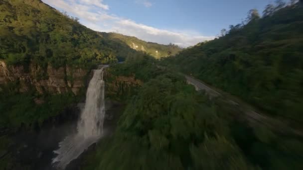 Största Tequendama Falls Bogot River Soacha Kommun Colombia Fpv — Stockvideo