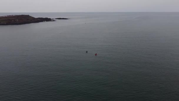 Two Kayak Atlantic Ocean Aerial Orbiting — Stock Video