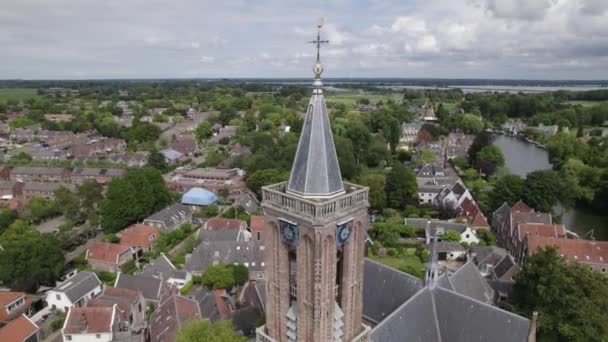Loenen Aan Vecht Protestant Church Drone Orbiting Bell Tower Vecht — Stock Video