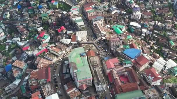 Kohima Şehir Merkezi Nin Hava Görüntüsü Taksi Durağı Köprü Benzeri — Stok video