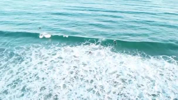 Drohne Eines Surfers Fängt Einem Sonnigen Sommertag Eine Welle Blauen — Stockvideo