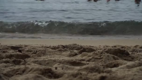 Vista Perto Areia Costa Mar — Vídeo de Stock