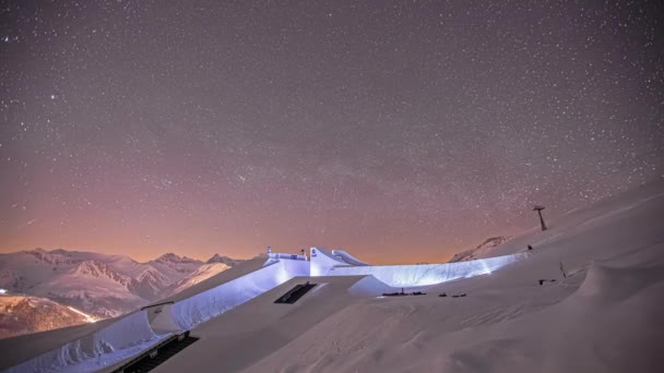 Starry Blue Night Meteor Shower Orbiting Stars Time Lapse Snow — Stock Video