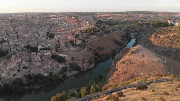 Toller Blick Über Den Alcazar Toledo Und Den Tajo Fluss — Stockvideo