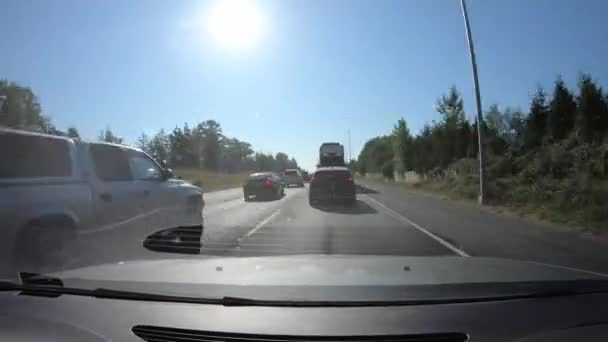 Korki Autostradzie Punkt Widzenia Kierowcy Samochodu Upływ Czasu — Wideo stockowe