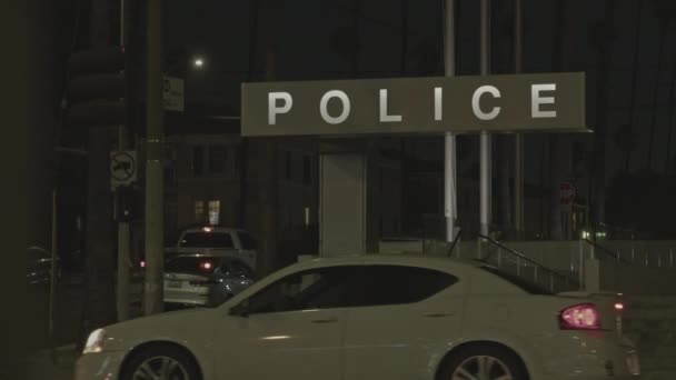 Static Shot Bright Police Sign Pan Left — Vídeos de Stock