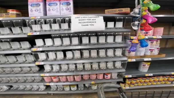 Pov While Pushing Cart Walmart Infant Formula Many Shelves Have — Stock Video