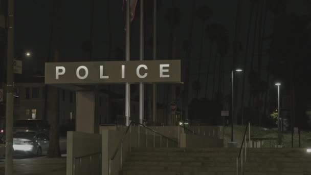 Static Shot Bright Police Sign Flags Flying — Vídeos de Stock