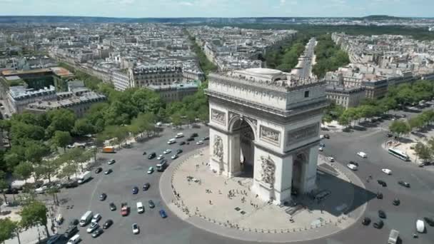 Triumphbogen Und Pariser Stadtbild Frankreich Umlaufbahn Aus Der Luft — Stockvideo