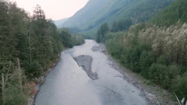 Γρήγορη Εναέρια Πλάνα Που Πετούν Πάνω Από Ένα Γκρίζο Ποτάμι — Αρχείο Βίντεο