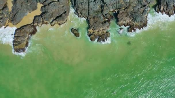 Aerial Drone Birds Eye View Rocky Beach Shore Australia — Stock video