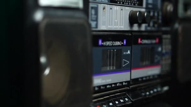 Double Deck Boombox Audio Cassette Player Recorder Close — Stock Video