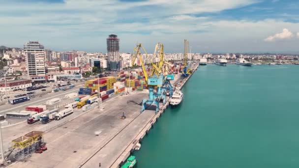 コンテナを陸揚げする海上港の積込み区域 — ストック動画