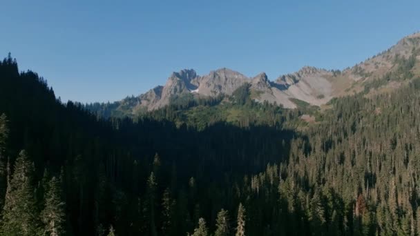 워싱턴의 캐스케이드 산맥에서 아침에 거꾸로 날아가는 — 비디오