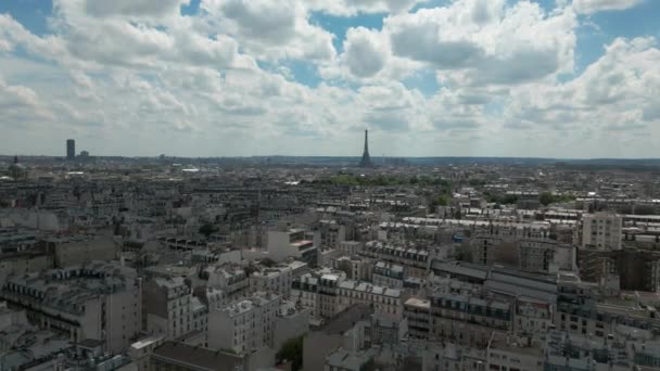 Paris Cityscape Tour Eiffel Background France Aerial Sideways — Stock Video