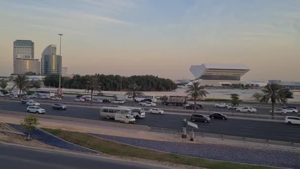 Dubai Eau Khail Road Highway Tráfego Ocupado Durante Pôr Sol — Vídeo de Stock