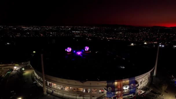 Aerial Orbiting Coldplay Concert Dusk Lights Beautiful Scenery Santiago Cityscape — Stock Video