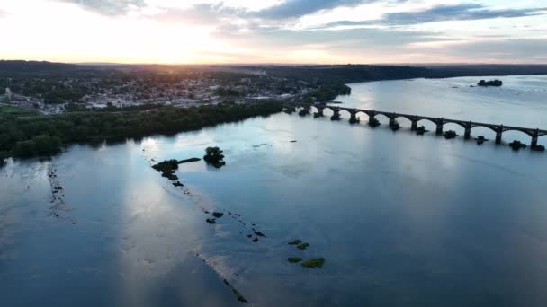 Río Susquehanna Lancaster York County Puentes Pennsylvania Amanecer Vista Aérea — Vídeos de Stock